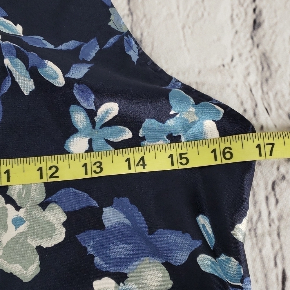Little Summer Dress Polyester Satin Blue Floral Print Cut in Shoulders S/M VGUC - Picture 3 of 10